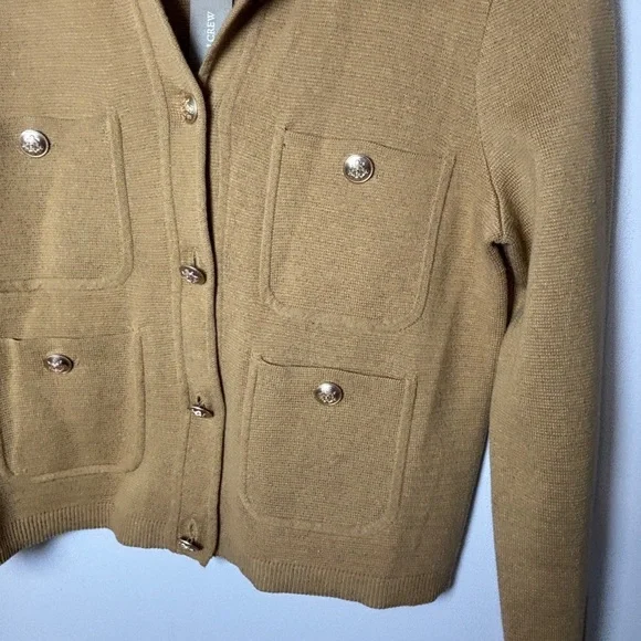 J.Crew, patch pocket sweater, lady jacket, cotton, honey, brown preppy XS NWT - Picture 2 of 6